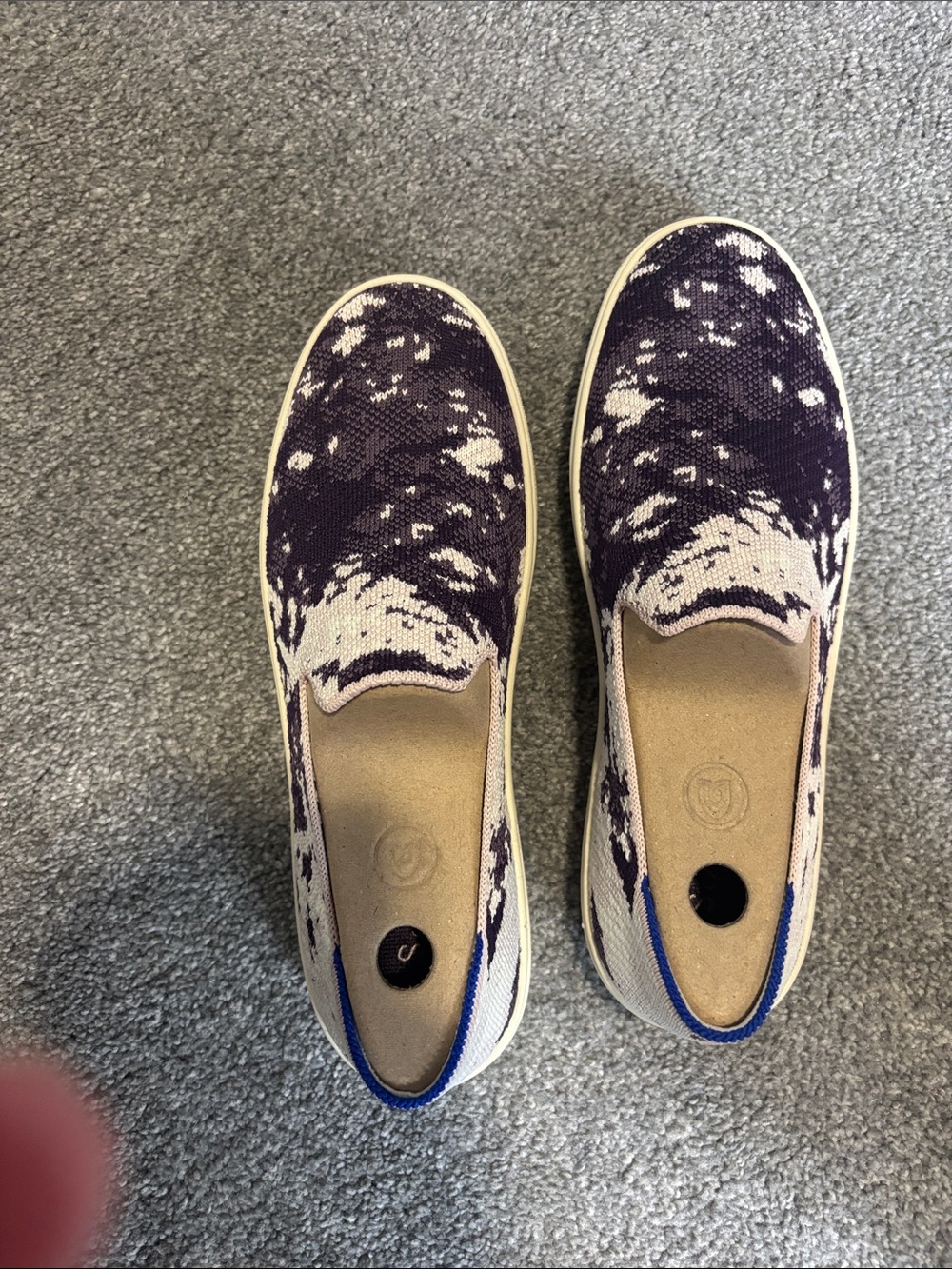 Rothy's Slip-On Knit Mules in Purple and Cream